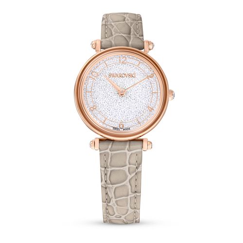 Relógio Crystalline Wonder, Fabrico suíço, Pulseira de couro, Bege, Acabamento em rosa dourado