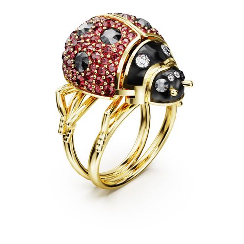 Anel cocktail Idyllia, Joaninha, Vermelha, Revestido em dourado
