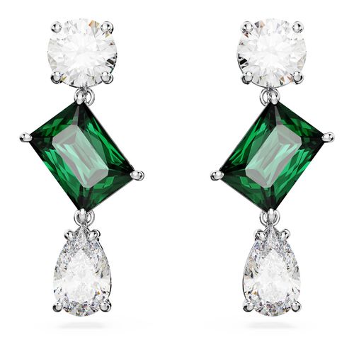 Brincos compridos Mesmera, Combinação de lapidações, Verde, Revestido em ródio