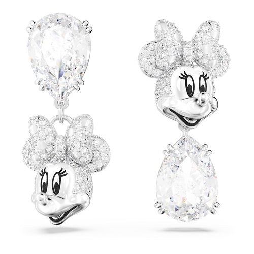 Brincos compridos Disney Minnie Mouse, Design assimétrico, Branco, Revestidos em ródio