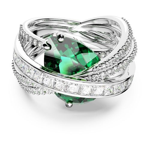 Anel cocktail Hyperbola, Zirconia neutra em carbono, Quatro fitas, Verde, Revestido em ródio