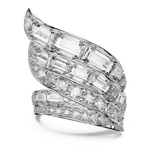 Anel cocktail Hyperbola, Zirconia neutra em carbono, Branco, revist em ródio