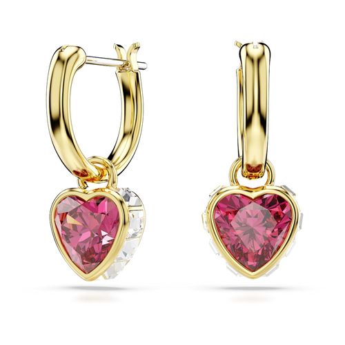 Brincos compridos Stilla, Coração, Vermelhas, Revestido em dourado