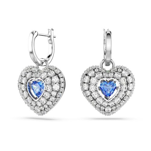 Brincos compridos Hyperbola, Coração, Azuis, Revestido em ródio