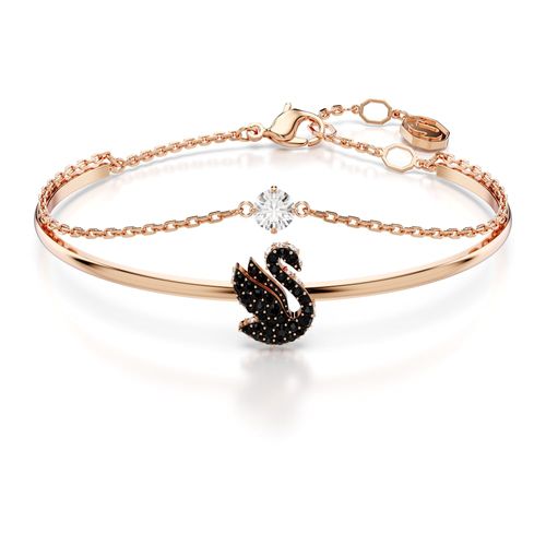Bracelete Swarovski Iconic Swan, Cisne, Preto, Revestido em rosa dourado