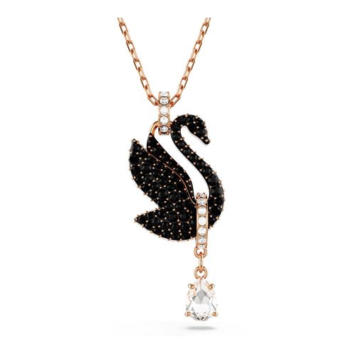 Pingente Swarovski Iconic Swan, Cisne, Preto, Revestido em rosa dourado