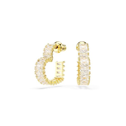 Brincos argola Matrix, Lapidação Baguete, Coração, Pequenas, Brancos, Revestido em dourado