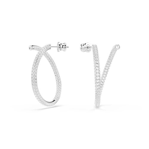 Brincos argola Dextera, Lapidação redonda, Brancos, Revestido em ródio