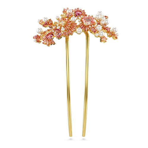 Presilha Gema, Combinação de lapidações, Flor, Rosa, Revestido em dourado