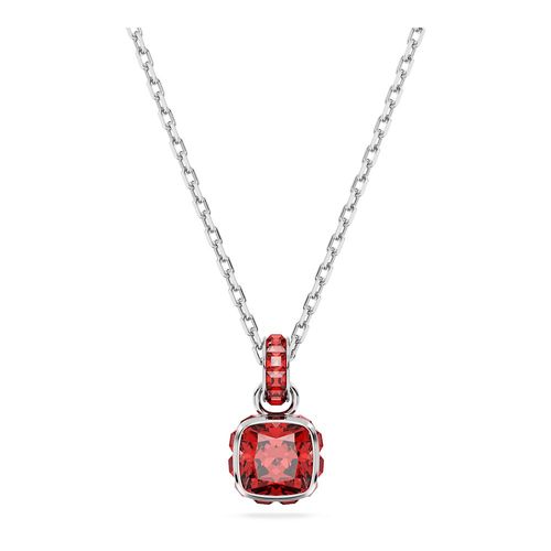 Pingente Birthstone, Lapidação quadrada, Julho, Vermelho, Lacado a ródio