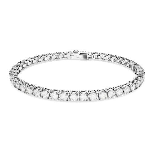 Pulseira Matrix Tennis, Lapidação redonda, Pequena, Branca, Lacado a ródio