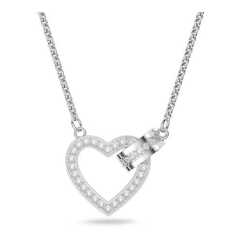 Colar Lovely, Coração, Branco, Banhado a ródio