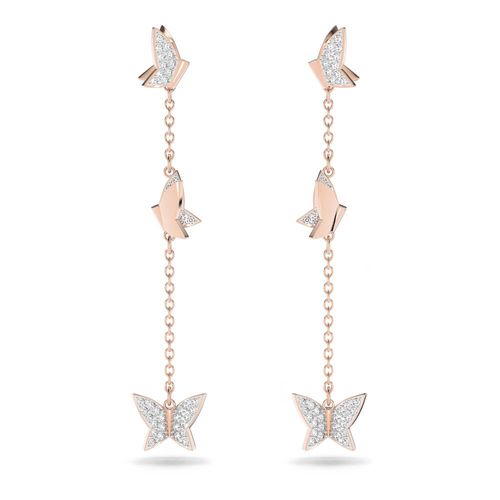 Brincos compridos Lilia, Borboleta, Grande, Banhado a rosa dourado