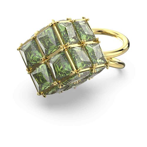 Anel cocktail Curiosa, Quadrada, Verde, banhado a dourado