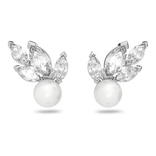 Brincos stud Louison Pearl, Branco, Banhado a ródio