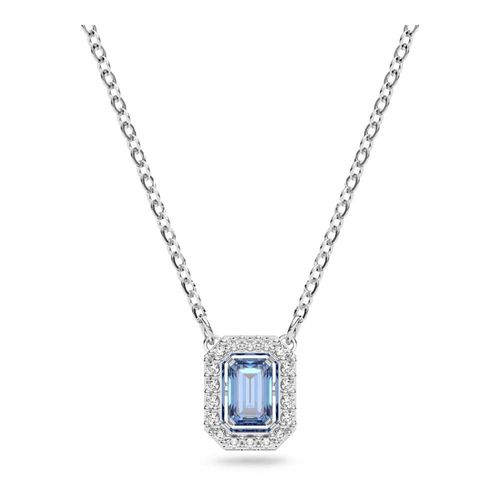 Colar Millenia, Swarovski Zirconia com lapidação octogonal, Azul, banhado a ródio