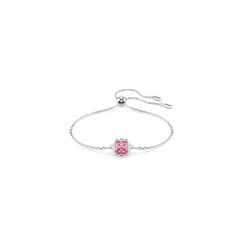 Pulseira Birthstone, Lapidação quadrada, Outubro, Rosa, Revestido em ródio