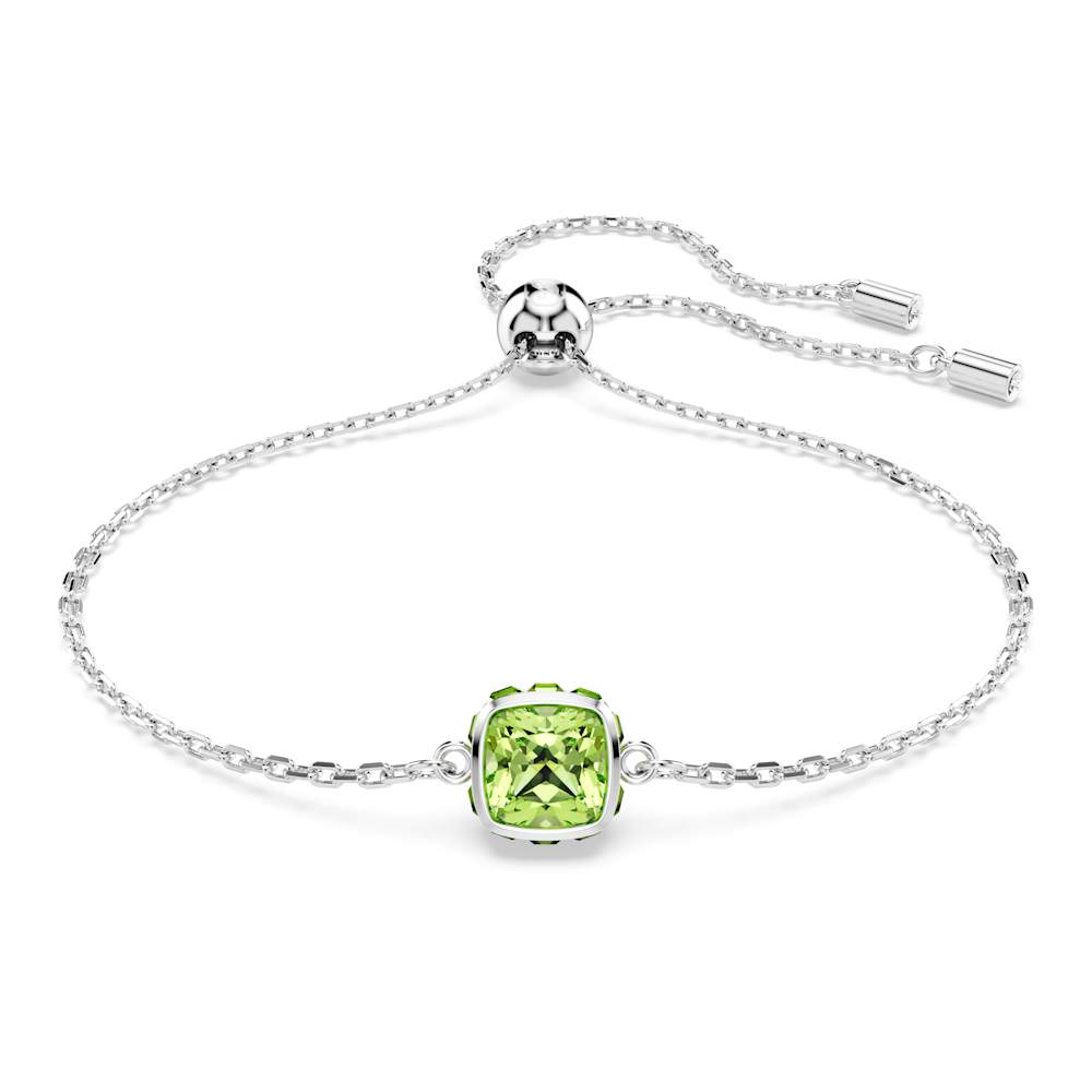 Pulseira Birthstone, Lapidação quadrada, Agosto, Verde, Revestido