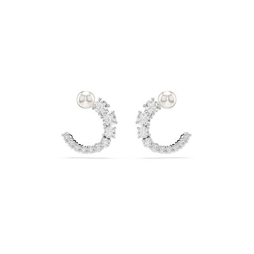 Brincos argola Matrix, Crystal Pearl, Lapidação redonda, Brancos, Revestido em ródio