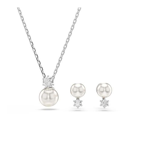 Conjunto Matrix, Crystal Pearl, Lapidação redonda, Branco, Revestido em ródio