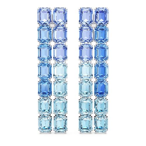 Brincos de mola Millenia, Lapidação octogonal, Gradiente de cor, Compridos, Azuis, Revestido em ródio