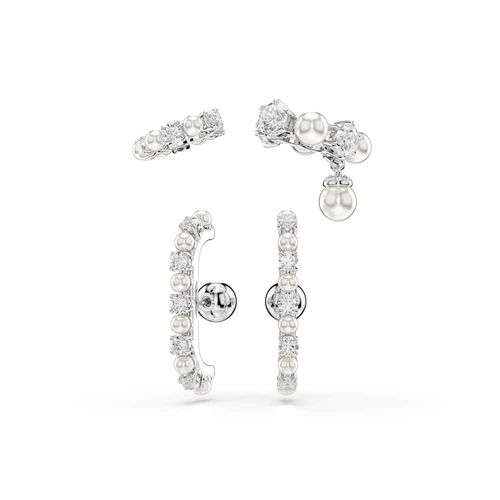 Brinco cuff Matrix, Conjunto (3), Crystal Pearl, Lapidação redonda, Branca, Revestido em ródio