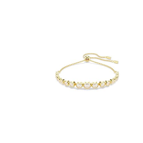 Bracelete Tennis Imber, Lapidações redondas mistas, Branca, Revestido em dourado