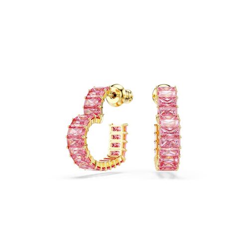 Brincos argola Matrix, Lapidação Baguete, Coração, Pequenas, Rosa, Revestido em dourado