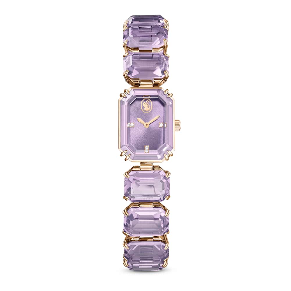 Relógio, Pulseira com lapidação octogonal, Roxo, Acabamento em