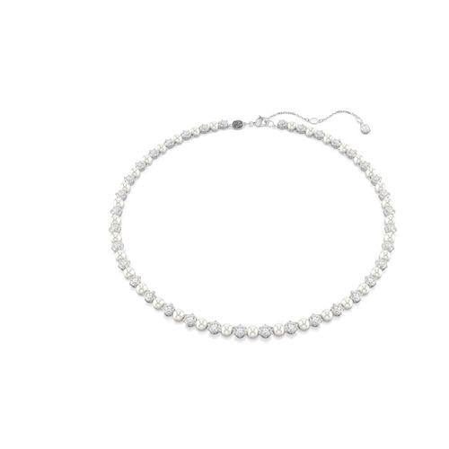 Colar Tennis Matrix, Crystal Pearl, Lapidação redonda, Branco, Revestido em ródio