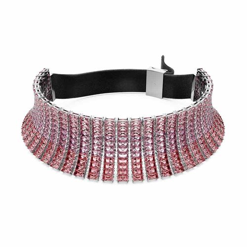 Gargantilha Matrix, Lapidação Baguete, Rosa, Revestido em ródio