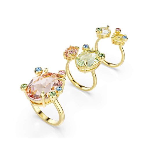 Anel Gema, Conjunto (3), Combinação de lapidações, Multicor, Banhado a dourado