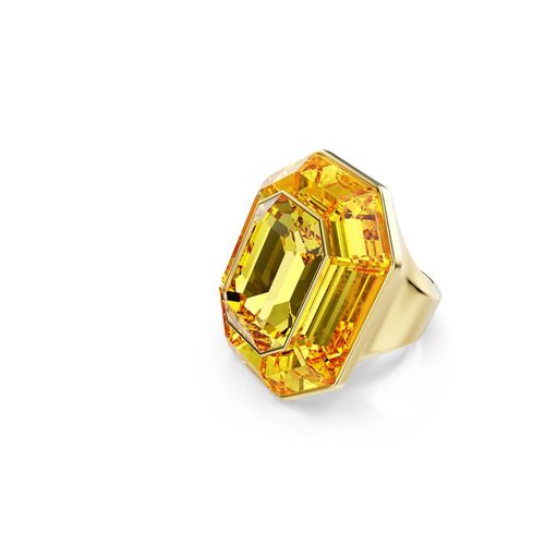 Anel cocktail Lucent, Modelo octagonal, Amarelo, Banhado a dourado