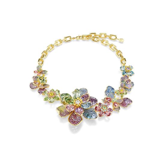 Colar Idyllia, Combinação de lapidações, Pavé, Flor, Multicor, Revestido em dourado