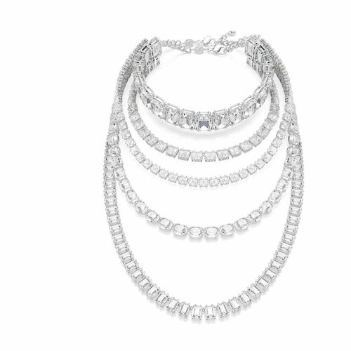 Colar em camadas Millenia, Combinação de lapidações, Branco, Revestido em ródio