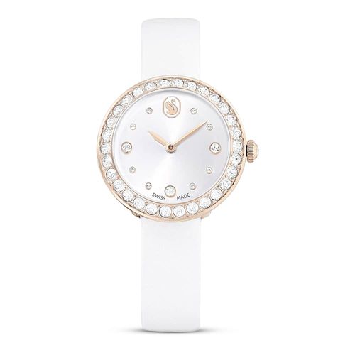 Relógio Matrix Tennis, Fabricação suíça, Pulseira de couro, Branco, Acabamento em champanhe dourado