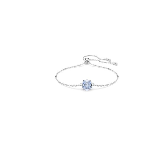 Pulseira Birthstone, Lapidação quadrada, Março, Azul, Revestido em ródio