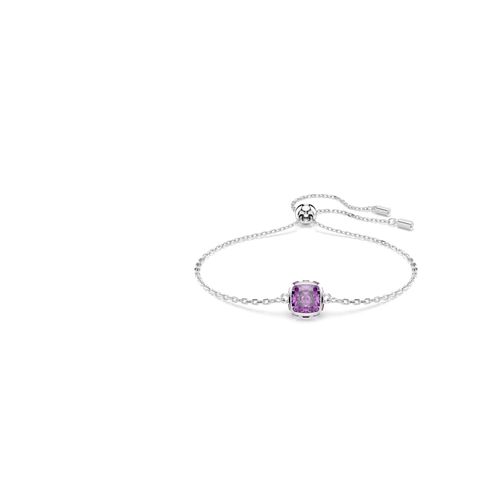 Pulseira Birthstone, Lapidação quadrada, Fevereiro, Roxo, Revestido em ródio