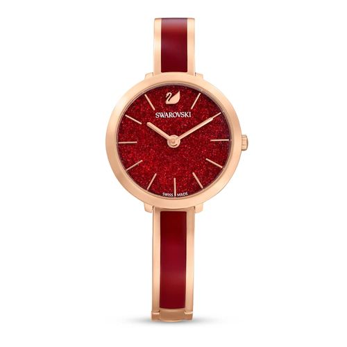 Relógio Crystalline delight, Fabricação suíça, Pulseira de metal, Vermelho, Acabamento em rosa dourado