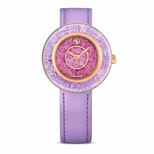 Relógio Crystalline Lustre, Fabricação suíça, Pulseira de couro, Roxo, Acabamento em rosa dourado