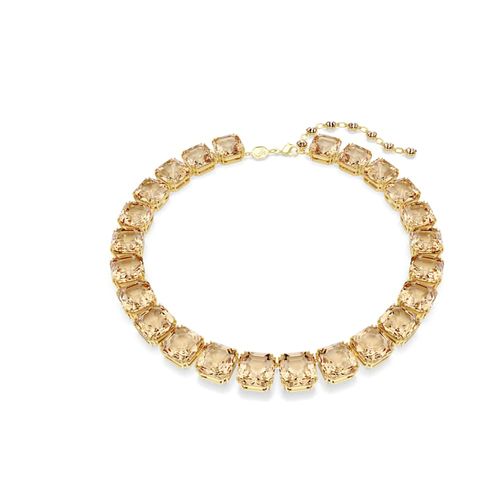 Colar Tennis Millenia, Lapidação octogonal, Caramelo, Revestido em dourado