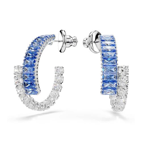 Brincos argola Matrix, Combinação de lapidações, Azul, Revestido em ródio