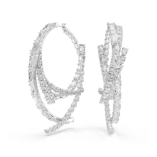 Brincos argola Matrix, Combinação de lapidações, Brancos, Revestido em ródio