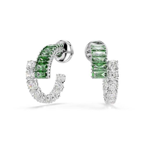 Brincos argola Matrix, Combinação de lapidações, Verdes, Revestido em ródio
