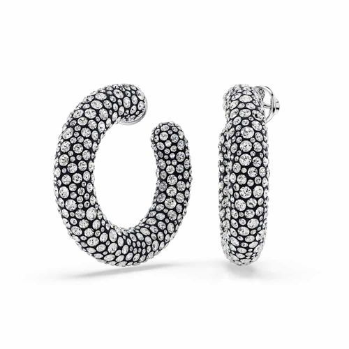 Brincos argola Sublima, Lapidações redondas mistas, Brancos, Revestido em ródio