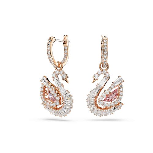 Brincos compridos Swan, Pavé, Cisne, Rosa