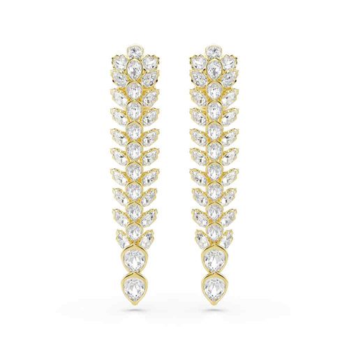 Brincos compridos Idyllia, Combinação de lapidações, Grande, Branco, Revestido em dourado