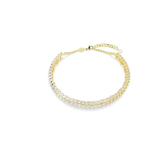 Gargantilha Idyllia, Lapidação oval, Branca, Revestido em dourado