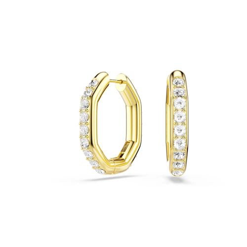 Brincos argola Dextera, Modelo octagonal, Lapidação redonda, Brancos, Revestido em dourado