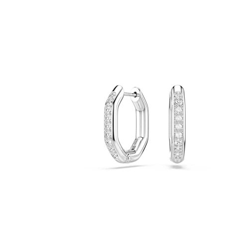 Brincos argola Dextera, Modelo octagonal, Lapidação redonda, Brancos, Revestido em ródio